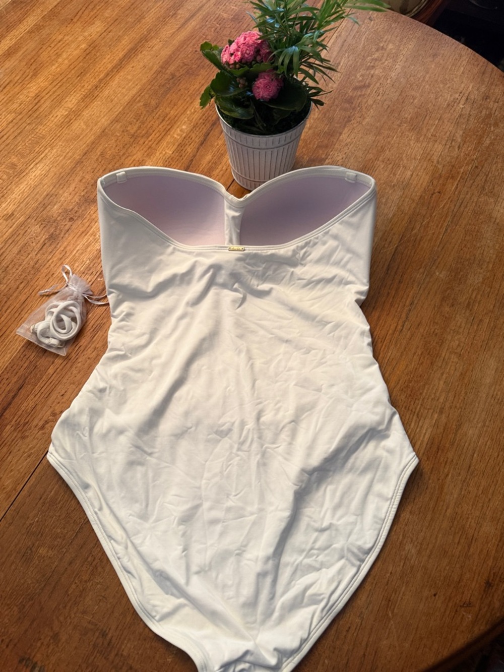 White Ruched One-Piece Swimsuit - Picture 3 of 4